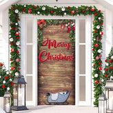 Aperturee - Wooden Board Sleigh Plants Christmas Door Cover
